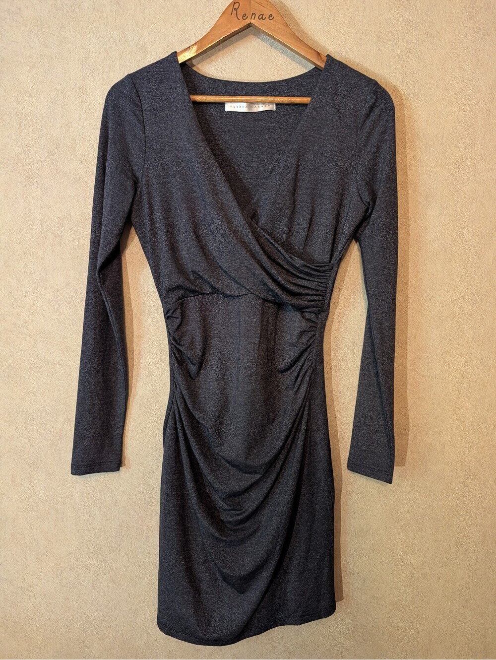 SUSANA MONACO blue gray ruched long sleeve dress sz S